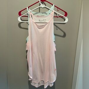 2 EUC Under Armour Workout Tan Tops - Size Small - Light Teal & Light Pink